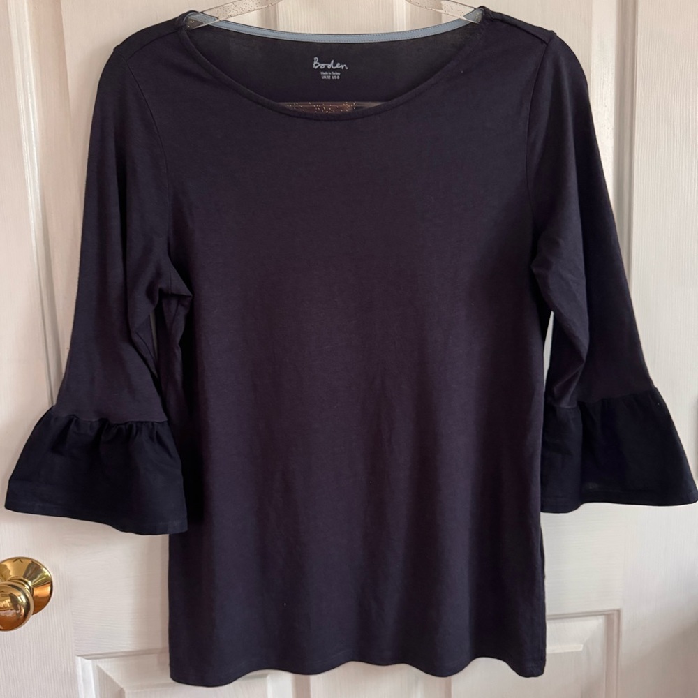 Boden Navy Blue Boat Neck 3/4 Bell Sleeve Blouse